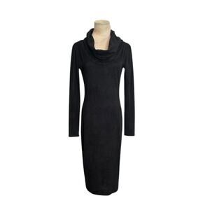 Bill Hallman black long sleeves cowl neck sheath dress size small